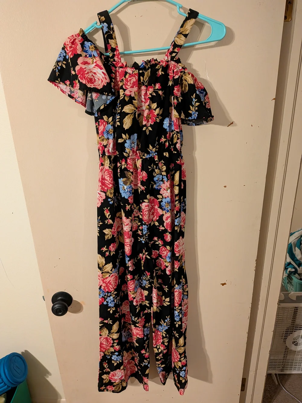 SHEIN Black Floral Off-Shoulder Girls One-Piece Bodysuit